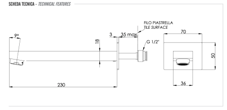 Излив Remer Qubika 91QL настенный хром
