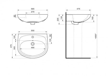 Раковина из сантехнического фарфора Santek Анимо 1WH110508 60х50 подвесная цвет белый 1 отверстие под смеситель