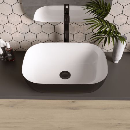 Раковина из сантехнического фаянса Grossman Color GR-4041BW 50х30 накладная цвет белый/черный без отверстий под смеситель