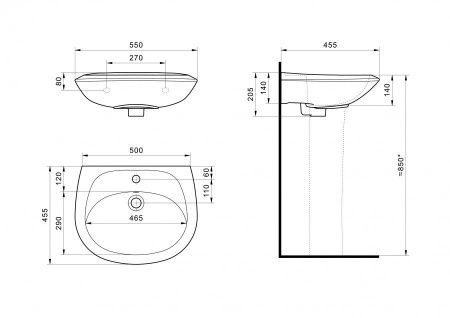 Раковина из сантехнического фарфора Santek Бриз 1WH110460 60х50 подвесная цвет белый 1 отверстие под смеситель