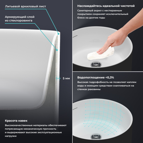 Раковина акриловая Wellsee Chalice Perfection 230613000 45х45 напольная цвет черный/белый без отверстий под смеситель - фото 5 Раковина акриловая Wellsee Chalice Perfection 230613000 45х45 напольная цвет черный/белый без отверстий под смеситель - фото 5