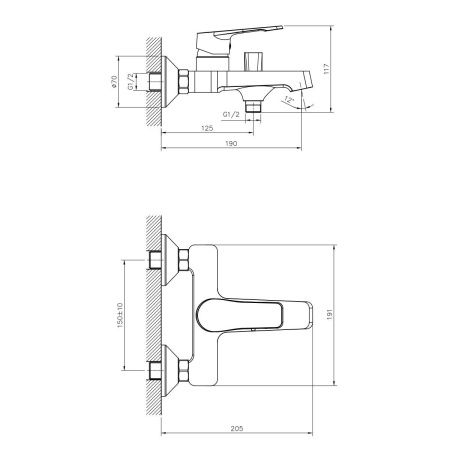 Смеситель для ванны и душа DECOROOM DR23 DR23036 настенный хром