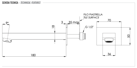 Излив Remer Qubika 91QNO настенный черный матовый