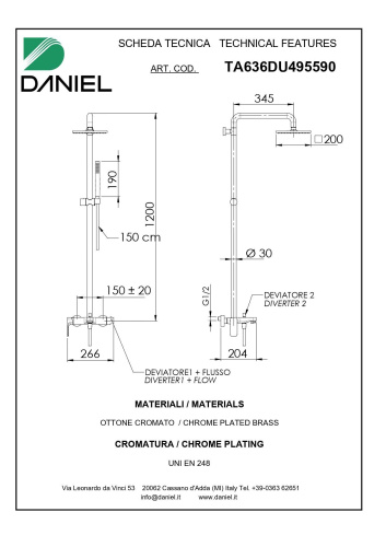 Душевая стойка Daniel Tiara TA636DU495590-GO настенная цвет графит - фото 2