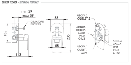 Смеситель для душа Remer Vanity V09 встраиваемый в стену хром
