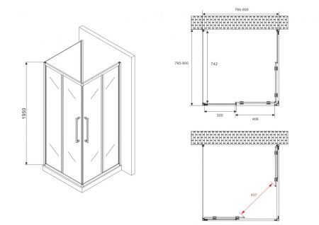 Душевой уголок Abber Schwarzer Diamant AG02080BH-S80B 80х80 стекло прозрачное профиль черный без поддона