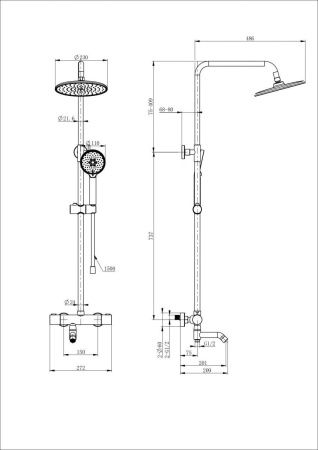 Душевая стойка Wonzon & Woghand Inn WW-B3047-A1-CR настенная цвет хром с термостатом