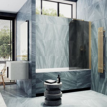 Душевая шторка на ванну Maybah Glass MGV-624-3 80х140 стекло тонированное профиль золото ориентация универсальная