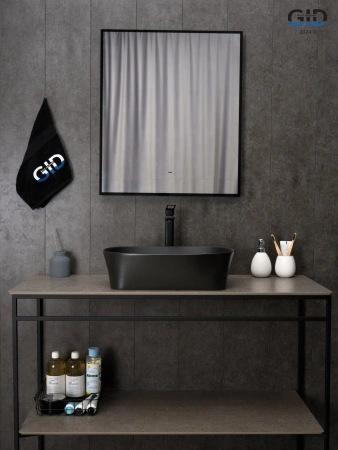 Раковина керамическая Gid Creativo 53380 50х40 накладная цвет черный без отверстий под смеситель