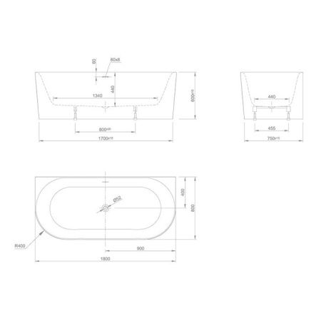 Ванна акриловая Knief Fresh 0100-231 180х80 пристенная прямоугольная