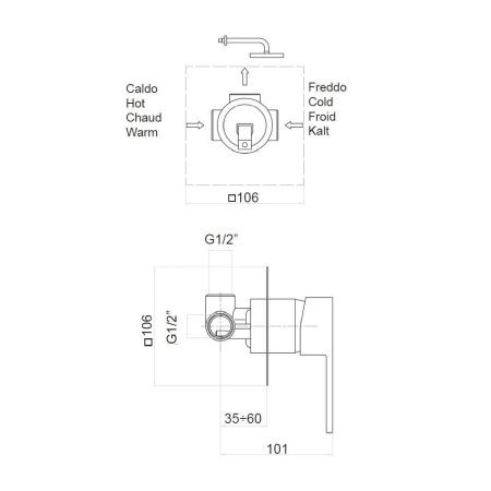 Смеситель для ванны и душа Webert Pegaso PE880101560 встраиваемый в стену черный