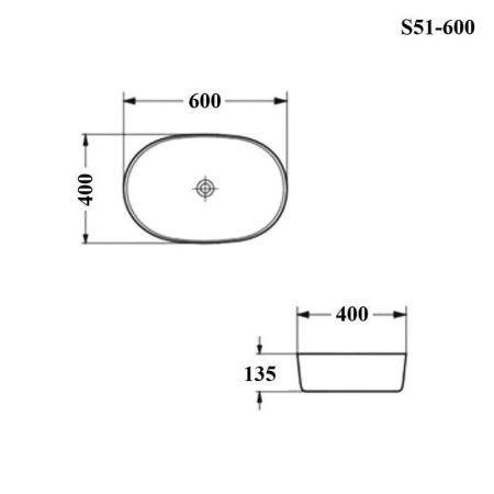 Раковина из сантехнического фарфора Bond Oval S51-600 60х40 накладная цвет белый без отверстий под смеситель