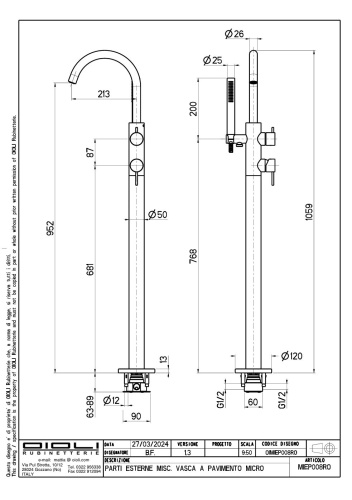 Смеситель Oioli Micro MIEP008RO/C97 напольный сталь оружейная - фото 2