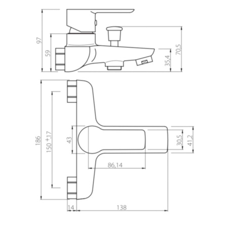 Смеситель для ванны и душа Damixa Origin Elegance 841000000 настенный хром/белый без термостата