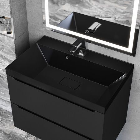 Раковина из искусственного камня Uperwood Classic New RClassicNew70bg 70х50 полувстраиваемая цвет черный