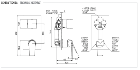 Смеситель для душа Remer Dream D94 встраиваемый в стену хром