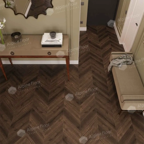 SPC ламинат Alpine Floor Chervon Alpine ECO 18-12 MC Дуб Мокка Chevron толщина 0.5 см 43 класс 600х127 - фото 3