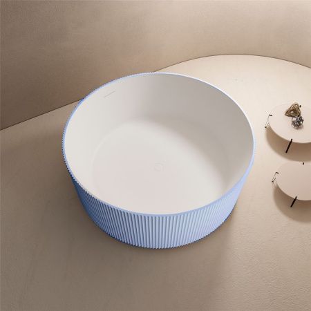 Ванна из искусственного камня Abber Stein AS9679Blau 150х150 отдельностоящая круглая с каркасом