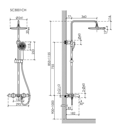 Душевая стойка Sancos Game SC3001CH настенная цвет хром с термостатом