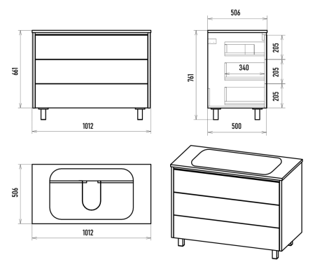 Тумба под раковину Brevita Elche ELC-0100-0302Я 100х50 напольная цвет белый