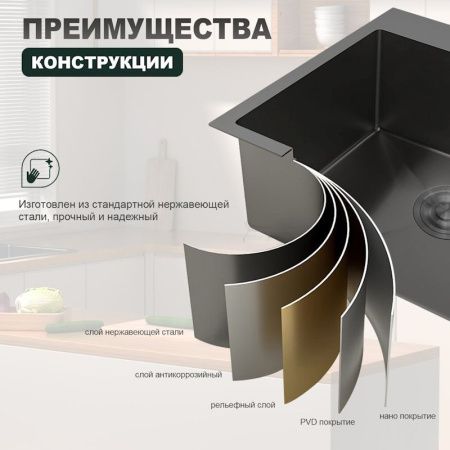 Кухонная мойка Splenka S702.6050.09 60х50 цвет серый поверхность матовая