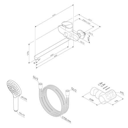 Смеситель для ванны и душа Am.Pm Like F8095000 настенный хром