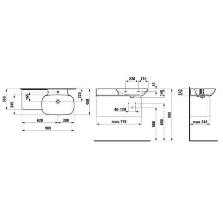 Раковина керамическая Laufen INO 8.1330.1.000.104.1 90 см подвесная цвет белый 1 отверстие под смеситель