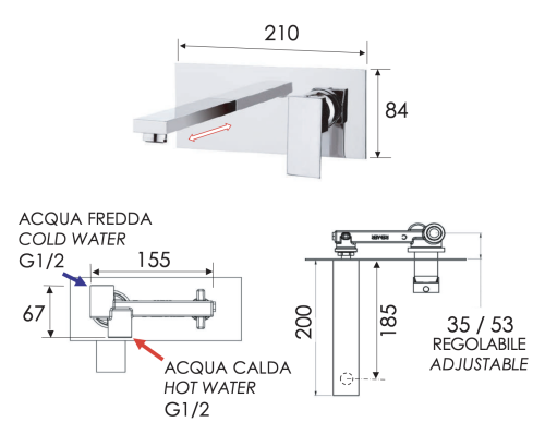 Смеситель для раковины Remer Q-Design QD15 встраиваемый в стену хром - фото 2