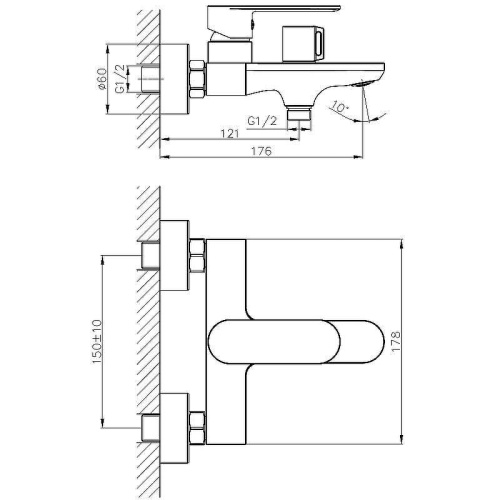Cмеситель для ванны и душа Haiba HB60590 настенный хром - фото 2 Cмеситель для ванны и душа Haiba HB60590 настенный хром - фото 2