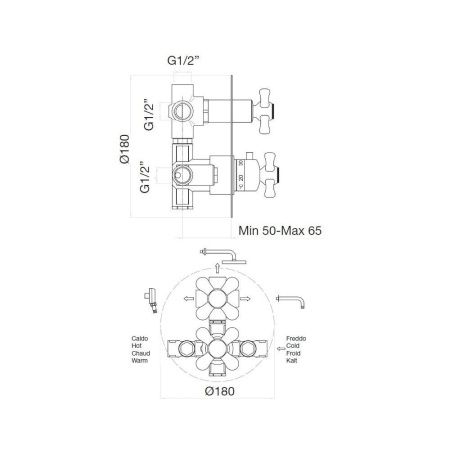 Смеситель для ванны и душа Webert Armony AM970903017 настенный хром/золото с термостатом