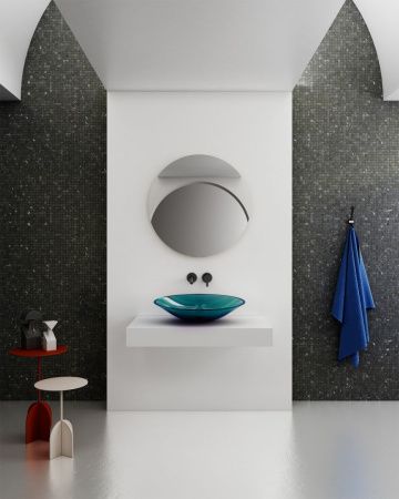 Раковина из полиэфирной смолы Abber KRISTALL AT2812Aquamarin 50х40 накладная цвет зеленый без отверстий под смеситель