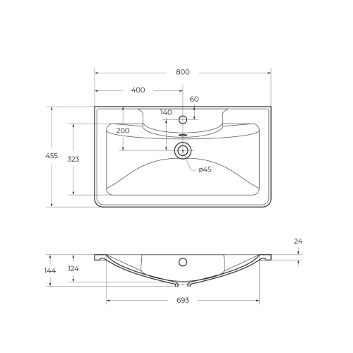 Раковина из искусственного камня BelBagno BB800/455-LV-MR-ALR 80х46 накладная цвет белый - фото 2