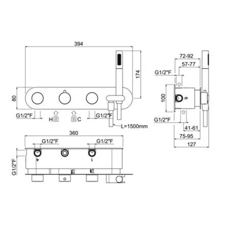 Смеситель для душа Carimali Modular 21868EST/A-CR встраиваемый в стену хром (внешняя часть) с термостатом