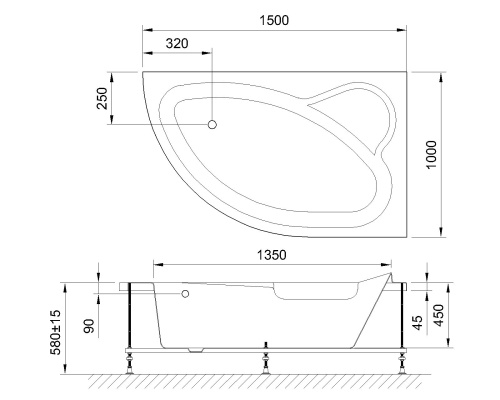 Ванна гидромассажная Royal Bath ALPINE RB819100DL-R 150х100 пристенная угловая асимметричная - фото 2