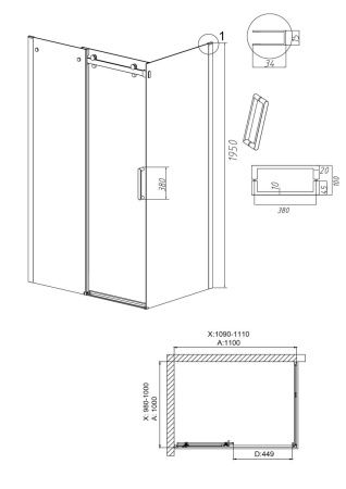Душевой уголок Grossman Classic 120.K33.04.1110.42.00 110х100 стекло прозрачное профиль графит без поддона