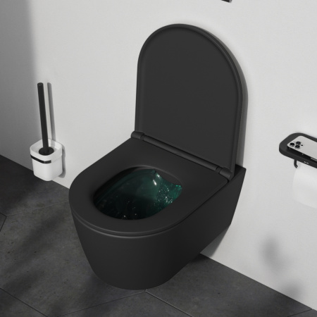 Унитаз подвесной Am.Pm Func C8F1700MBSC черный матовый с сиденьем микролифт безободковый каскадный смыв