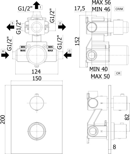 Смеситель для ванны с душем Paffoni Light LIQ519NO/M встраиваемый в стену черный с термостатом - фото 2