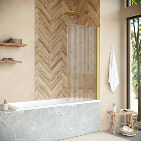 Душевая шторка на ванну Vegas-Glass EV+EV NOVO EV NOVO 76 03 Moru R 76х139 стекло рифленое профиль золото матовое ориентация правая