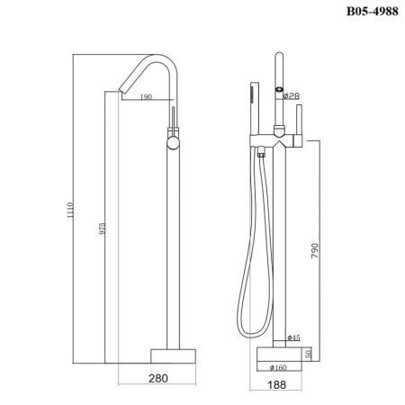 Смеситель Bond Circle B05-4988 напольный черный матовый без термостата