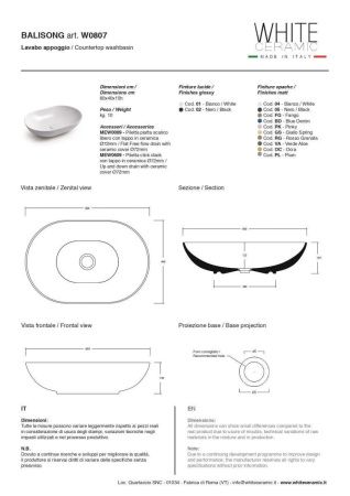 Раковина керамическая White Ceramic Balisong W0807FM 60х40 накладная цвет серый