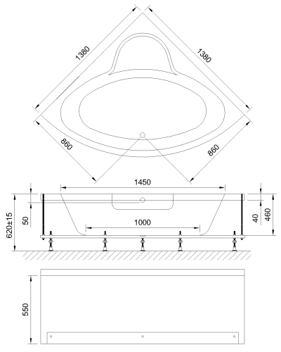 Ванна гидромассажная Royal Bath FANKE RB581200DL 138х138 пристенная четверть круга - фото 3