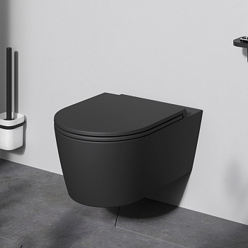 Унитаз подвесной Am.Pm Func C8F1701MBSC черный матовый с сиденьем микролифт безободковый каскадный смыв