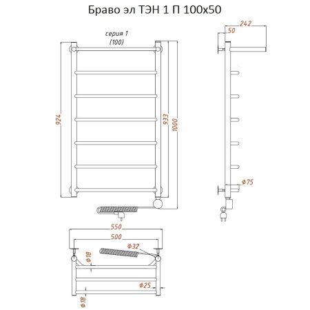Полотенцесушитель электрический Тругор Браво Браво1/элТЭН10050П 55х100 хром