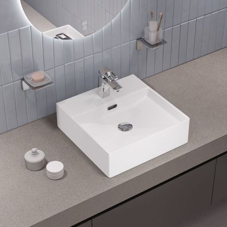 Раковина из сантехнического фарфора Iddis Bild BILWS42i27 40х40 полувстраиваемая цвет белый 1 отверстие под смеситель