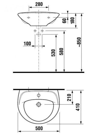 Раковина из сантехнического фарфора Jika Lyra 8142700001049 50х40 подвесная цвет белый 1 отверстие под смеситель