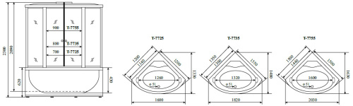 Душевой бокс Timo Lux T-7735C 135х135 четверть круга с крышей - фото 2