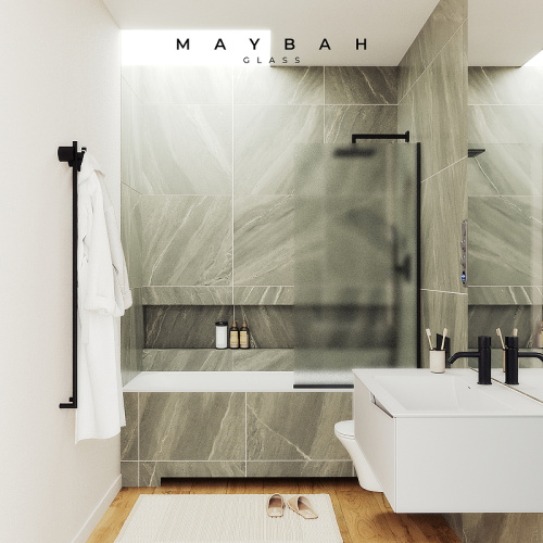 Душевая шторка на ванну Maybah Glass MGV-93-6у 70х140 стекло тонированное профиль черный - фото 2