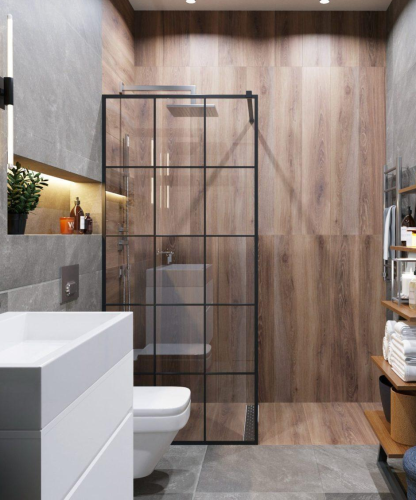 Душевой уголок Cerutti SPA MUZA T80 80х100 стекло прозрачное с рисунком профиль черный - фото 2