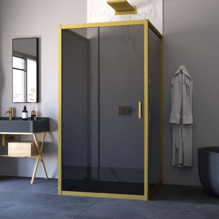 Душевой уголок Vegas-Glass ZP-U TUR+NOVO ZP-U NOVO h2000 100*100 03 07 100х100 стекло тонированное профиль золото матовое