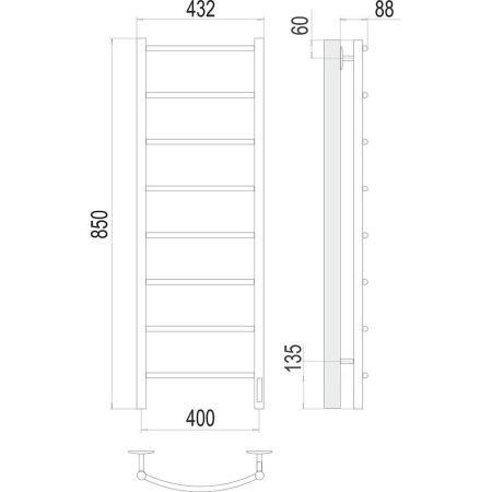 Полотенцесушитель электрический Terminus 4670078531346 45х85 хром